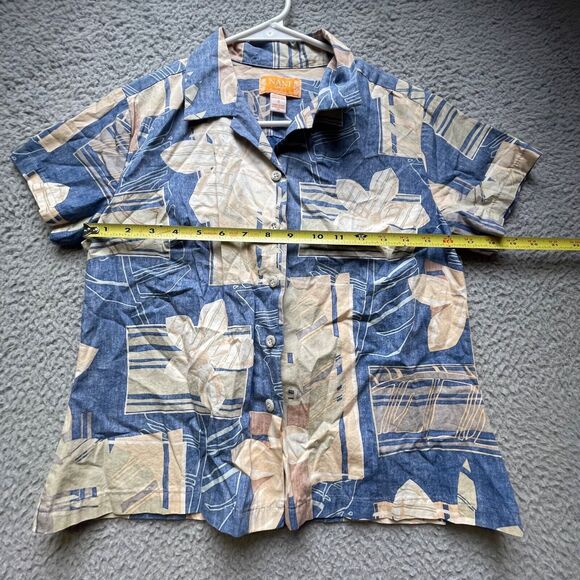 Nani Hawaiian Shirt Womens Small Blue Aloha Floral Button Up Short Sleeve - Picture 2 of 14
